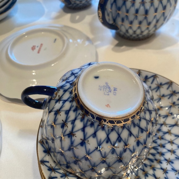 Lomonosov Imperial Porcelain Cobalt Net tea set 21 pc - Picture 5 of 11